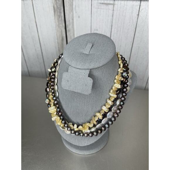 JAY KING Sterling Silver Freshwater Pearl FOUR STRAND Colors Statement Necklace - Picture 1 of 7